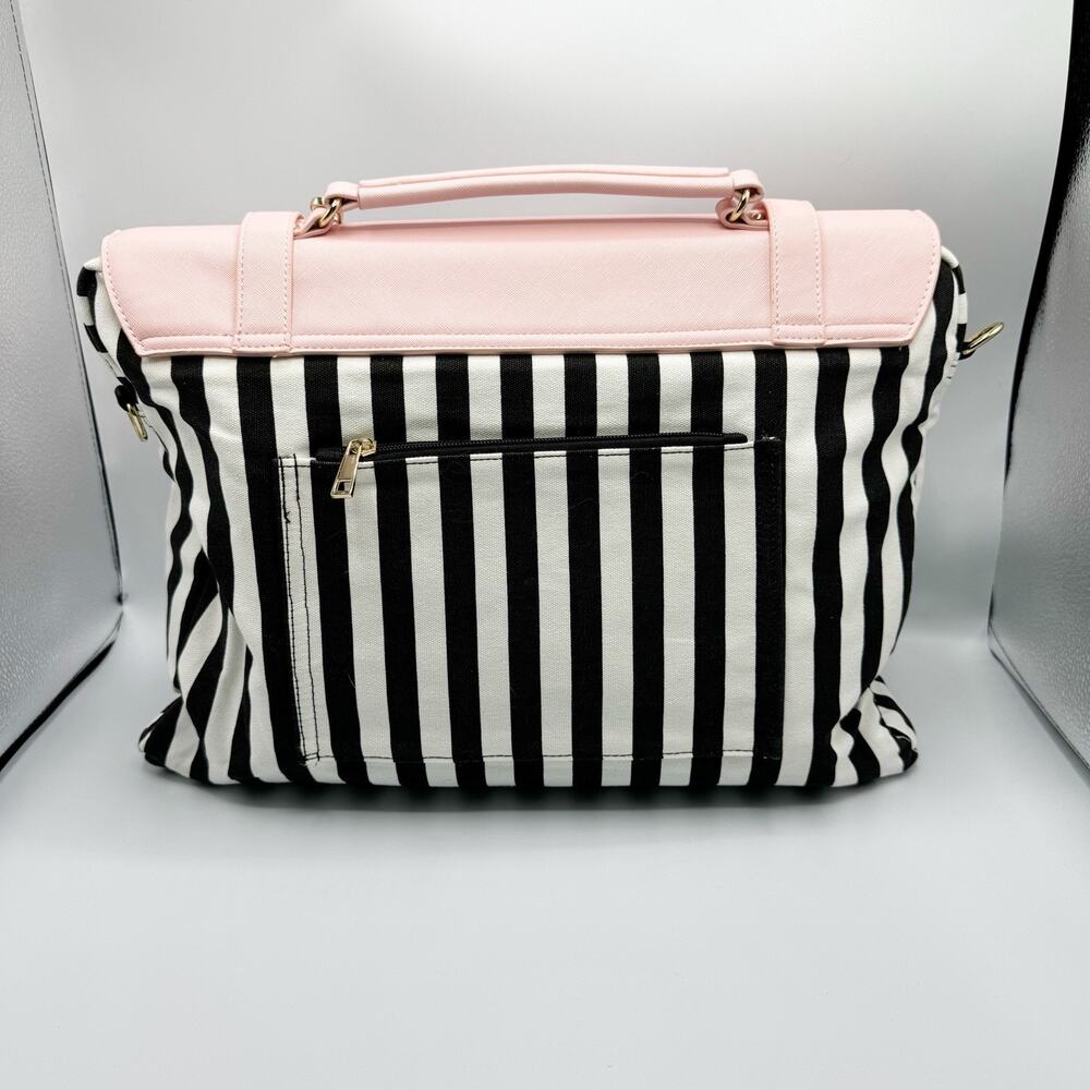 Matein 17 Laptop Bag Pink Black White Striped Padded RFID Bow Charm Lightweight - Picture 3 of 9